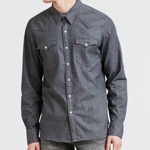 Like new LEVI’S Barstow Western Stretch Charcoal Button Down Shirt Size XL